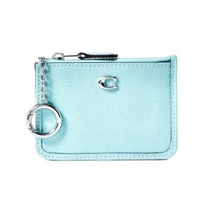 COACH Faded Blue Crossgrain Leather Mini Skinny ID Holder